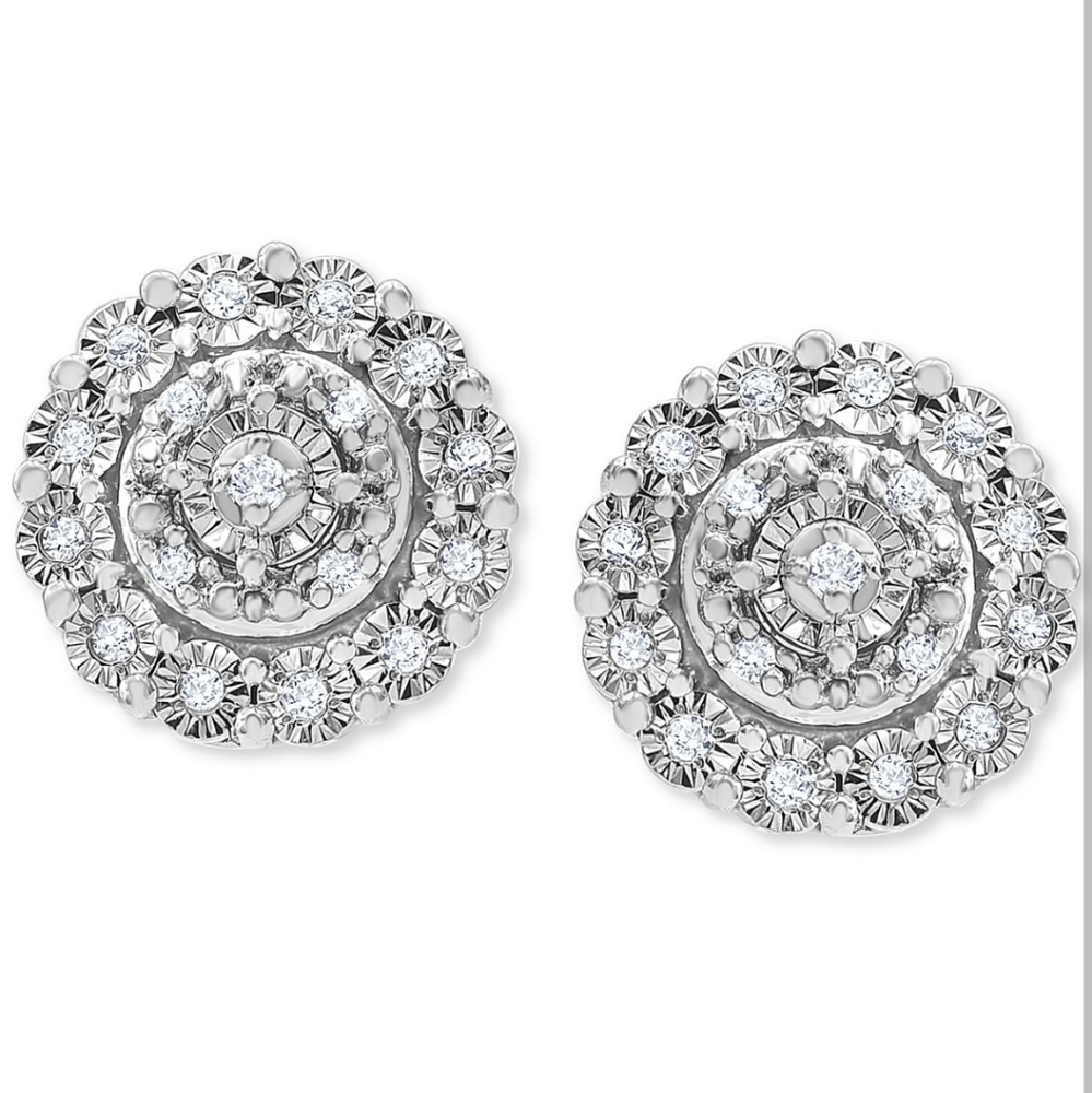 Diamond Halo Cluster Stud Earrings (1/10 ct. t.w.) in Sterling Silver